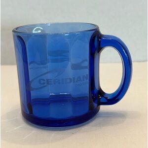 Blue Glass 14 ounce Coffee Mug Frosted Ceridian Freedom Made in the USA